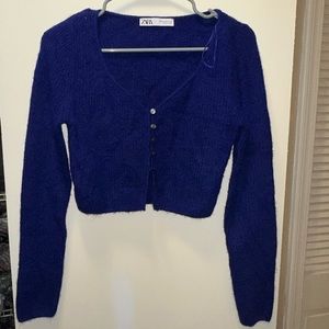 Blue Zara Long sleeve fuzzy crop